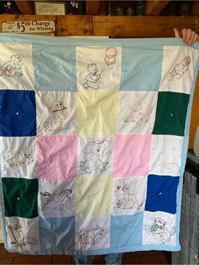 Handmade Pastel Baby Animal Patchwork Quilt - Blue